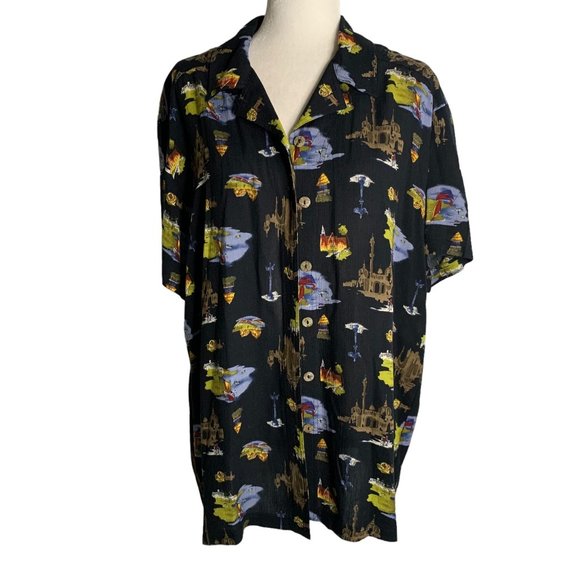 Vintage 90s Carole Little Dress Shirt Set L Black Button Up Short Sleeve Rayon - Picture 9 of 12